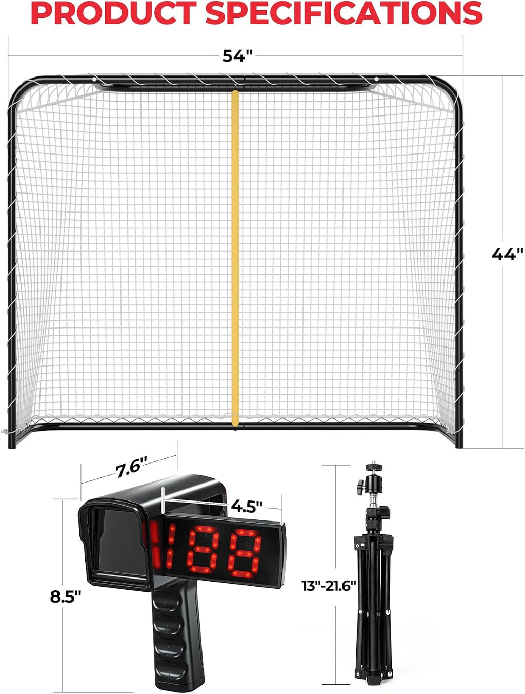 54-Inch Heavy-Duty Street Hockey Goal and Speed Radar Set