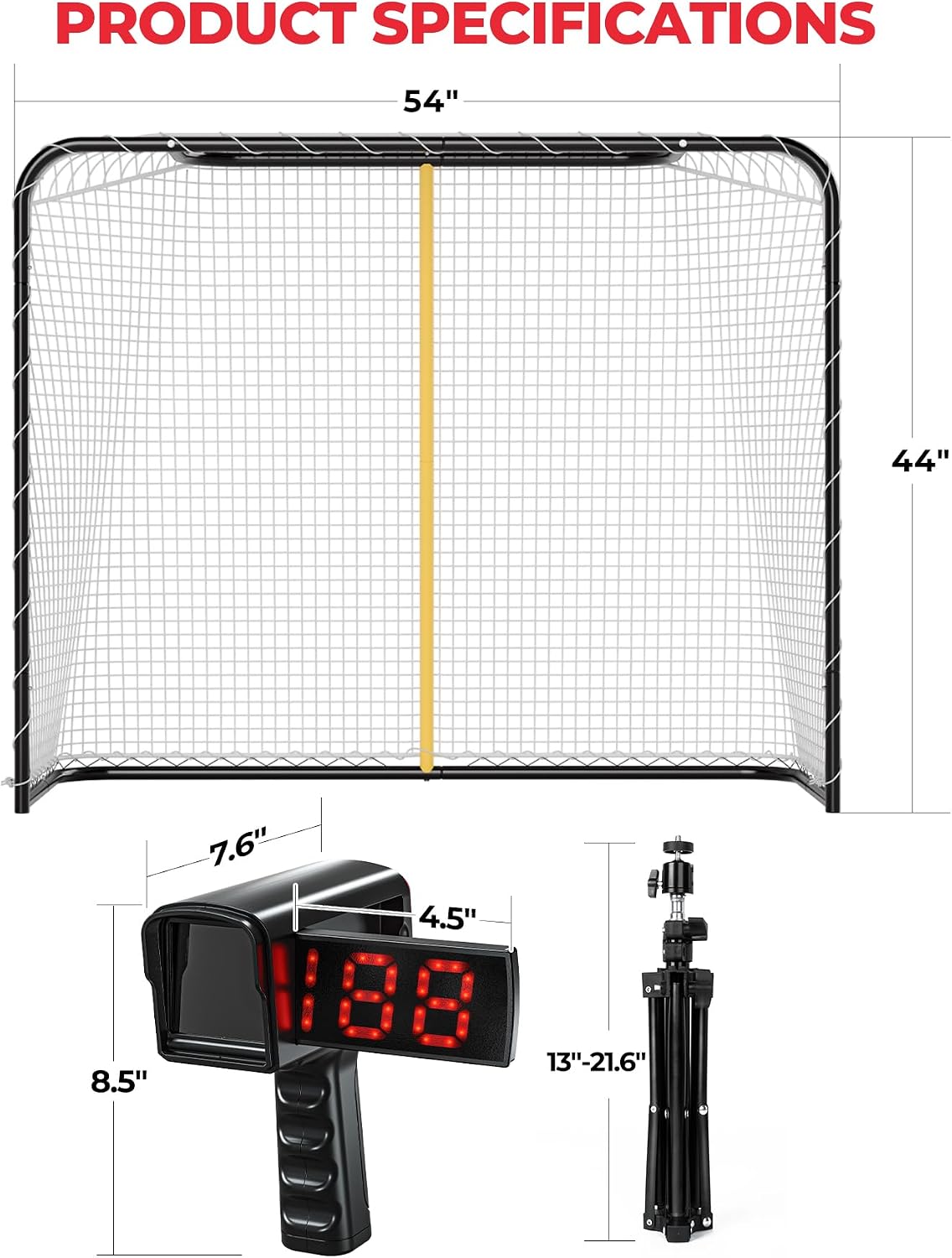 54-Inch Heavy-Duty Street Hockey Goal and Speed Radar Set