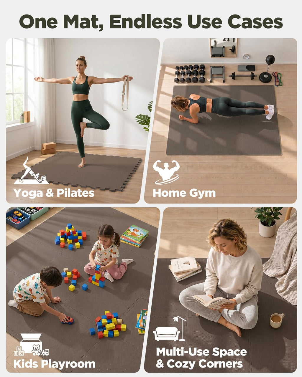 1/2" Thick 24 Pcs 96 Sq Ft EVA Foam Puzzle Exercise Mats, High-Density Interlocking Foam Floor Tiles for Home Gym, Gym Mat for Workout Equipment & Direct Exercise, Floor Padding for Kids