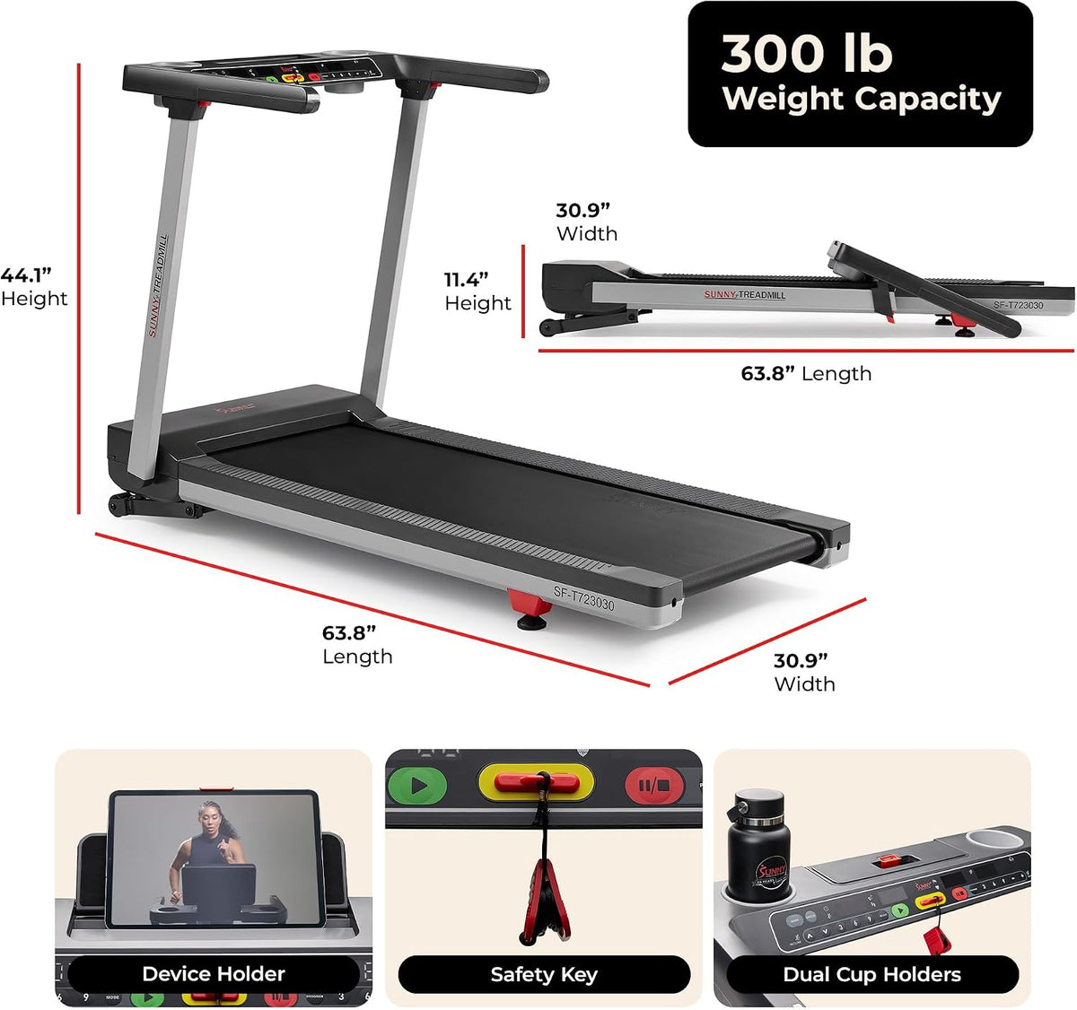 Sunny Health & Fitness Fully Assembled Auto Incline Treadmill for Home Gym