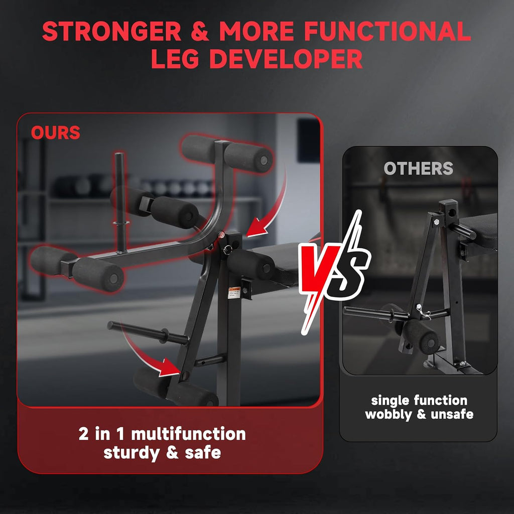 MAIDOMA 1500LBS Foldable 8 IN 1 Weight Bench with Upgraded Leg Extension
