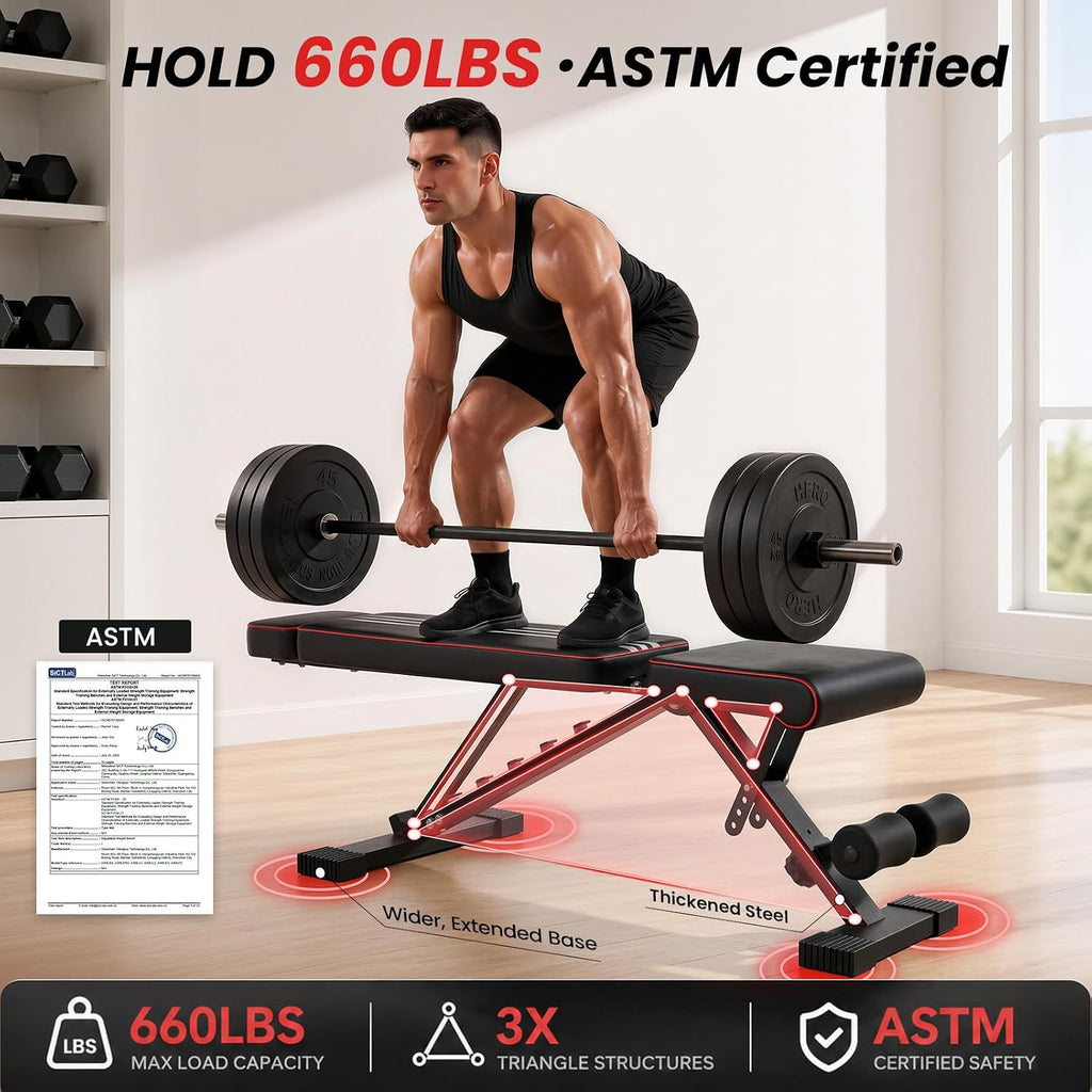 Adjustable Weight Bench, ASTM-Certified 660LB Workout Bench for Home Gym
