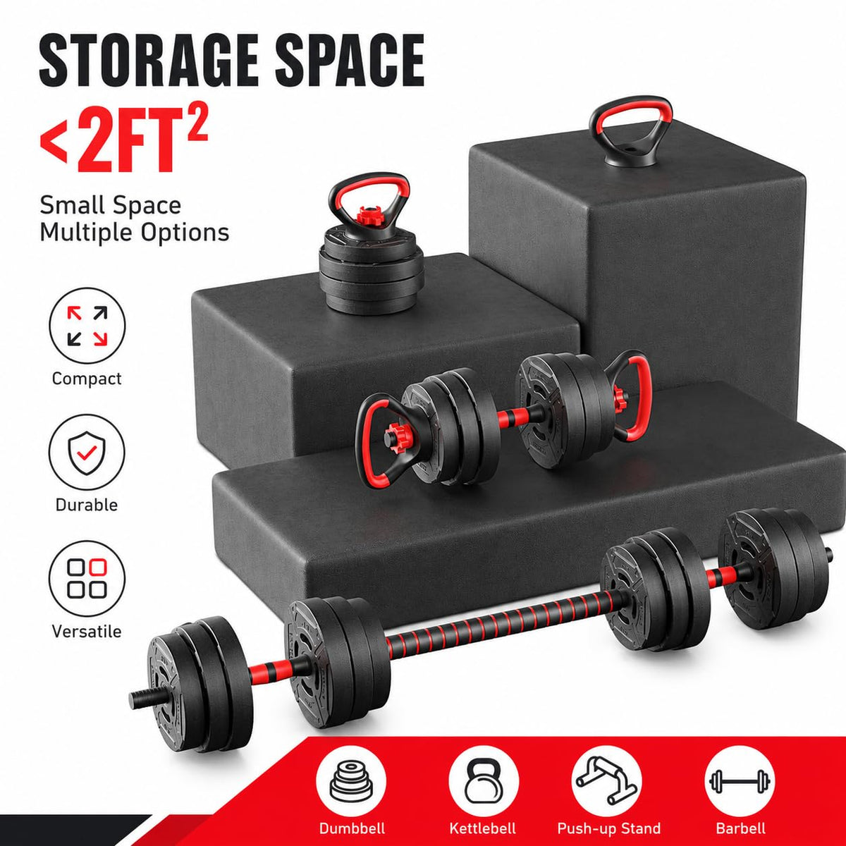 HulkFit Adjustable Dumbbells Set with Foldable Weight Bench, 40/60 LBS