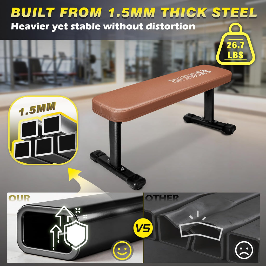 Flat Weight Bench, 2.4 Inch Thick Pad Workout Bench 660 LBS Bench Press Exercise Equipment for Home Gym Strength Weight Training