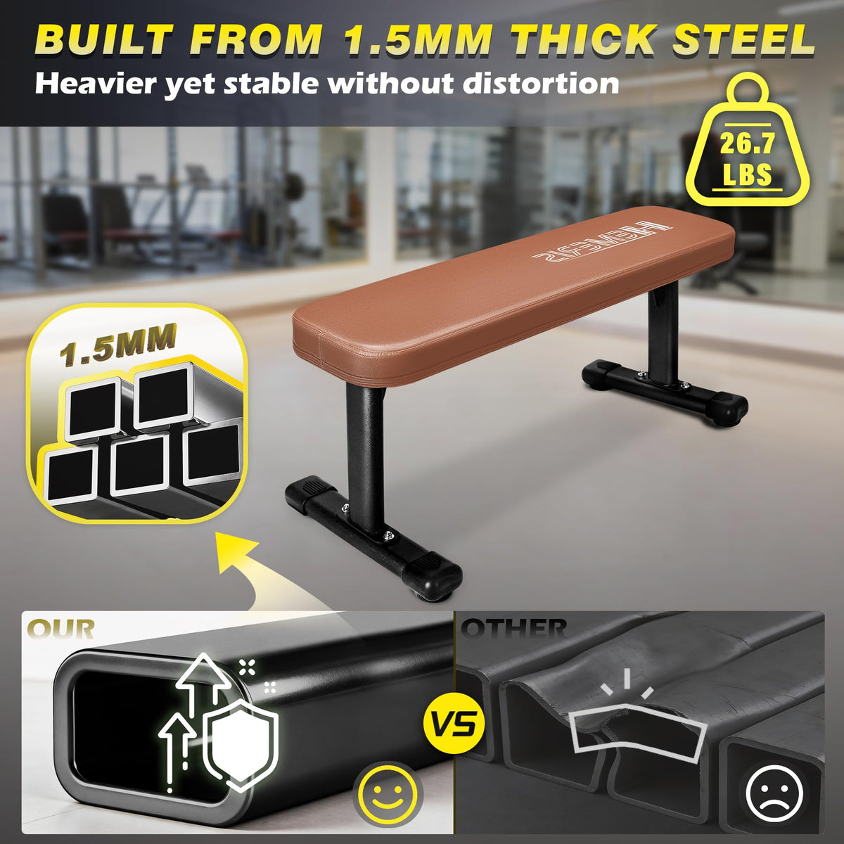 Flat Weight Bench, 2.4 Inch Thick Pad Workout Bench 660 LBS Bench Press Exercise Equipment for Home Gym Strength Weight Training