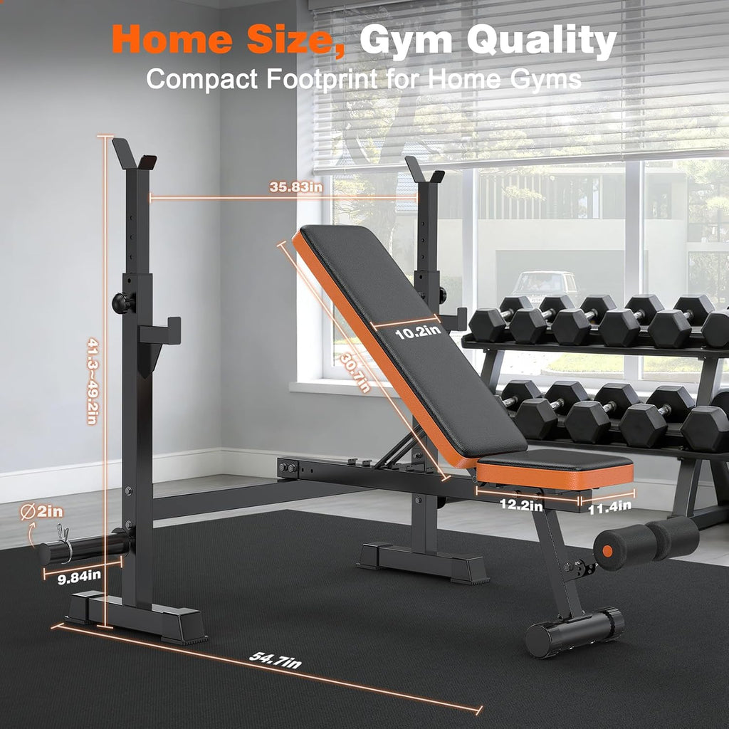 Fostoy Adjustable Weight Bench with Barbell Rack & Incline Design