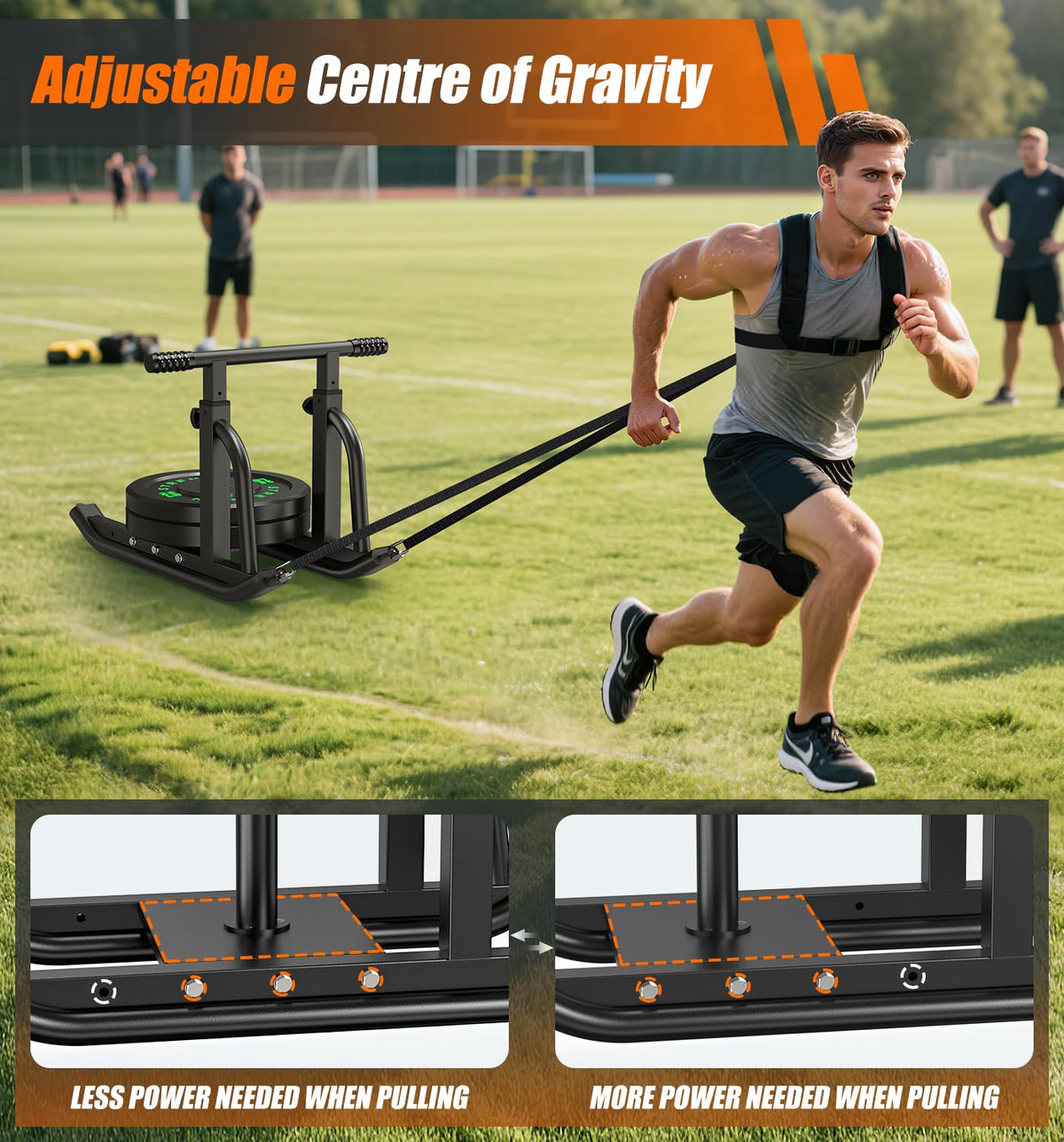 Football Sleds and Chutes, Weight Sled, Workout Fitness Sled for Training- Running Speed, Agility, Soccer, Strength, Adjustable Height Handle, Fits 1" & 2" Weight Plates