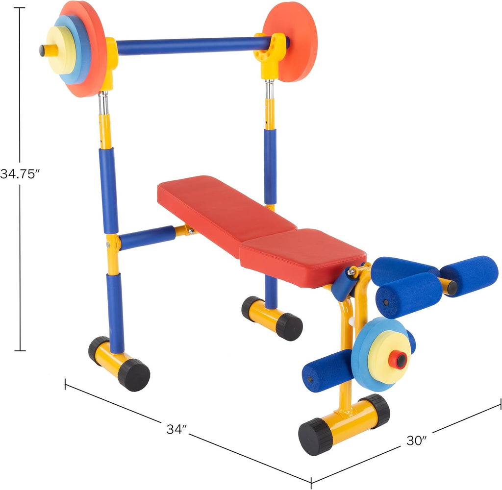 Hey! Play! Kids Exercise Equipment Collection: Strength Training, Cardio, Endurance, and Active Play Essentials - Kids Weight Bench Set