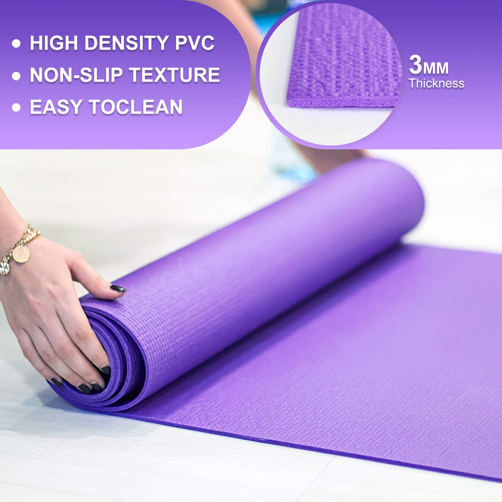 Funtery 3 mm Thin Yoga Mats Bulk, 68 x 24 in