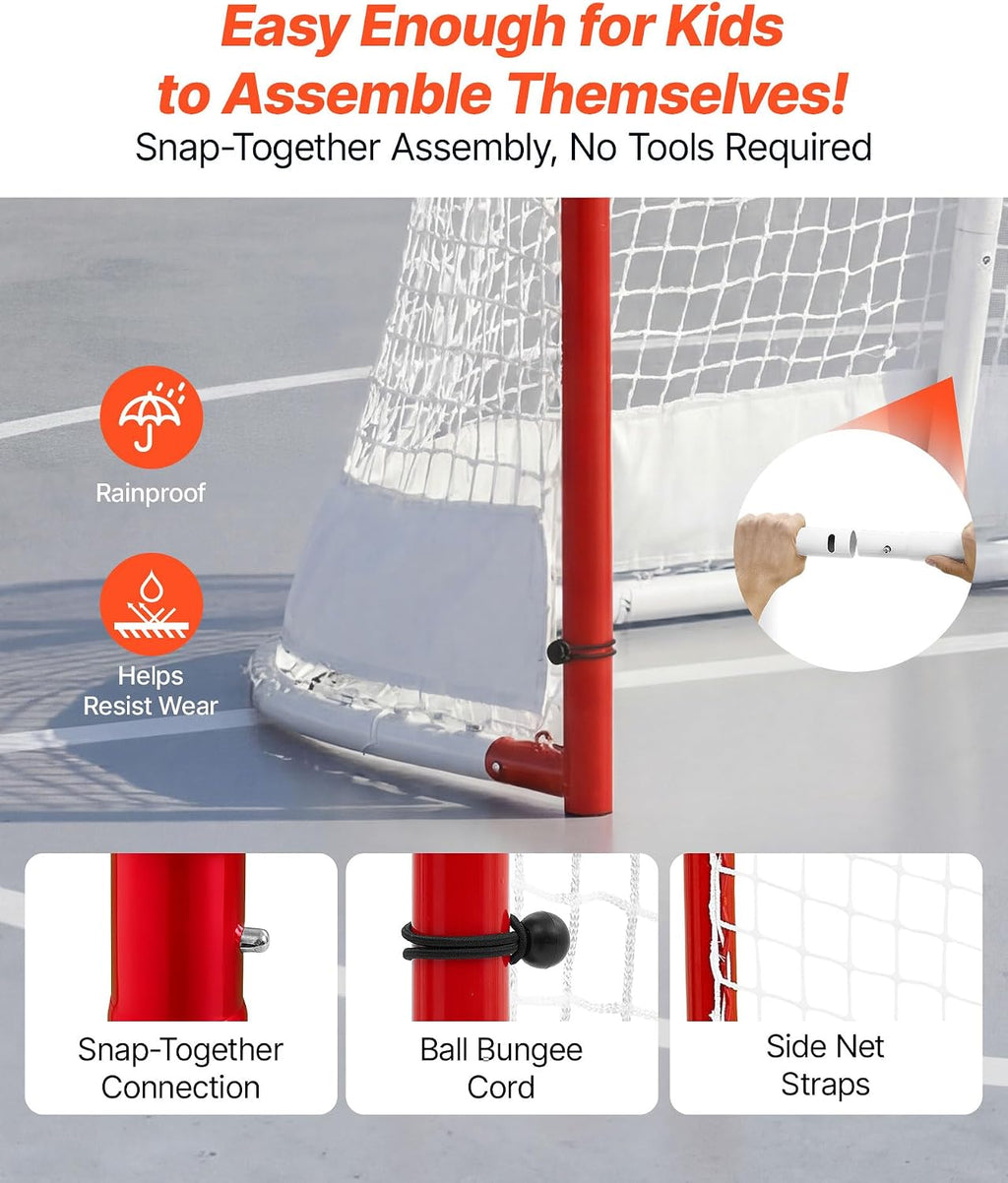 VEVOR Street Hockey Goal, Heavy-Duty Steel Street + Roller Hockey Nets, Durable Hockey Net for Indoor Outdoor Use, Lightweight Portable Training, Easy Assembly for Backyard Park Garage