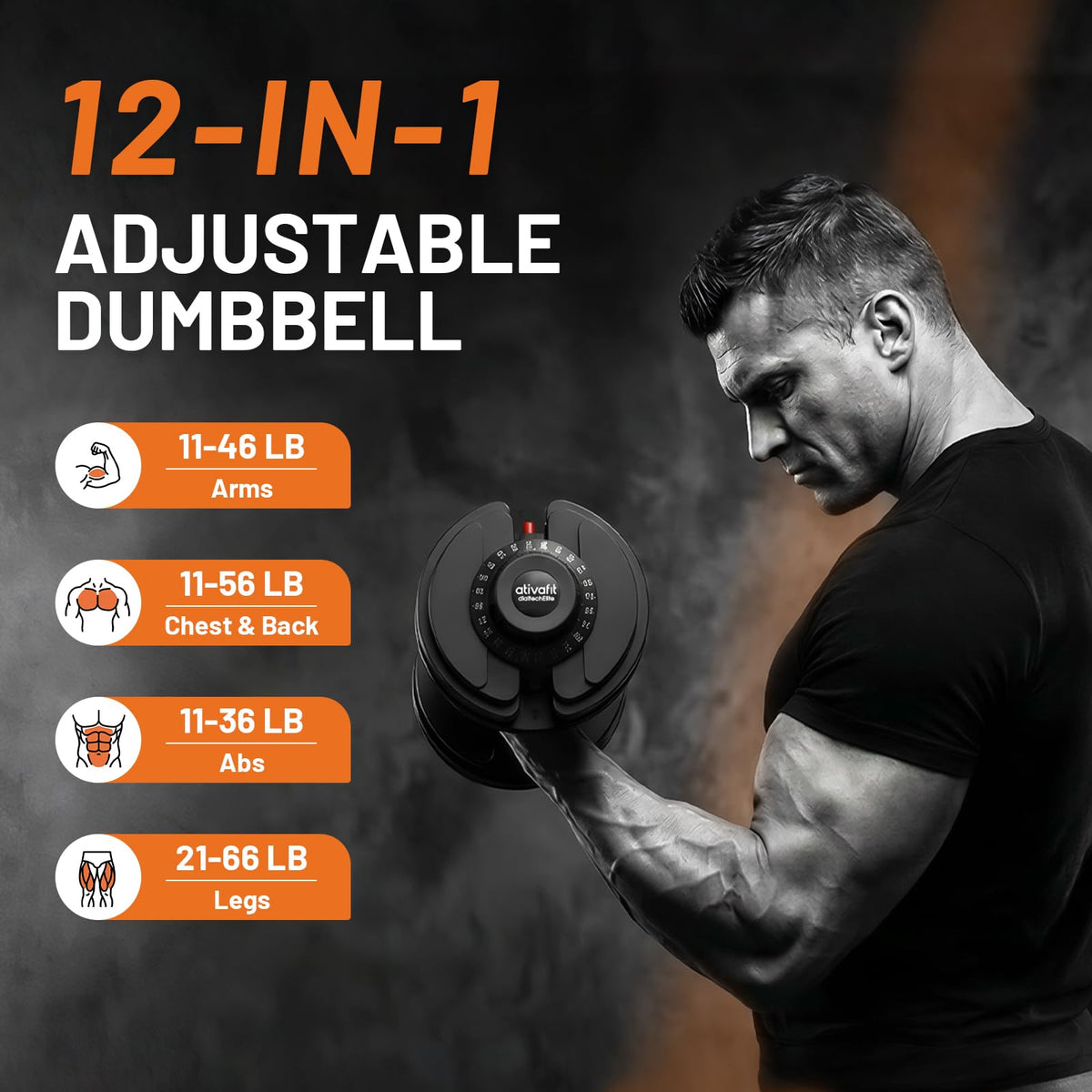 ATIVAFIT Adjustable Dumbbell Set with Workout Bench, 50/66/88 LB Pair with Quick Dial Adjustment & Safety Lock, Foldable Adjustable Weight Bench for Full Body Home Gym Strength Training, Space-Saving Fitness Equipment