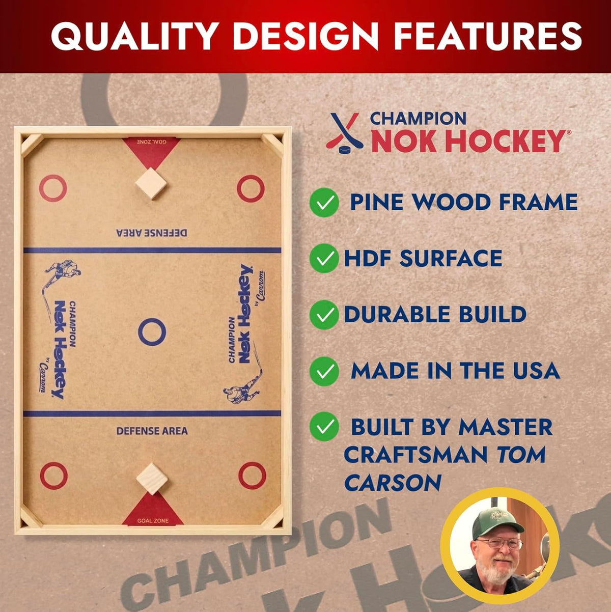 Carrom Champion Nok Hockey Game (Standard Size) â Wooden Board Games for Adults & Children â Indoor and Outdoor Games for Family â Sports Board Games