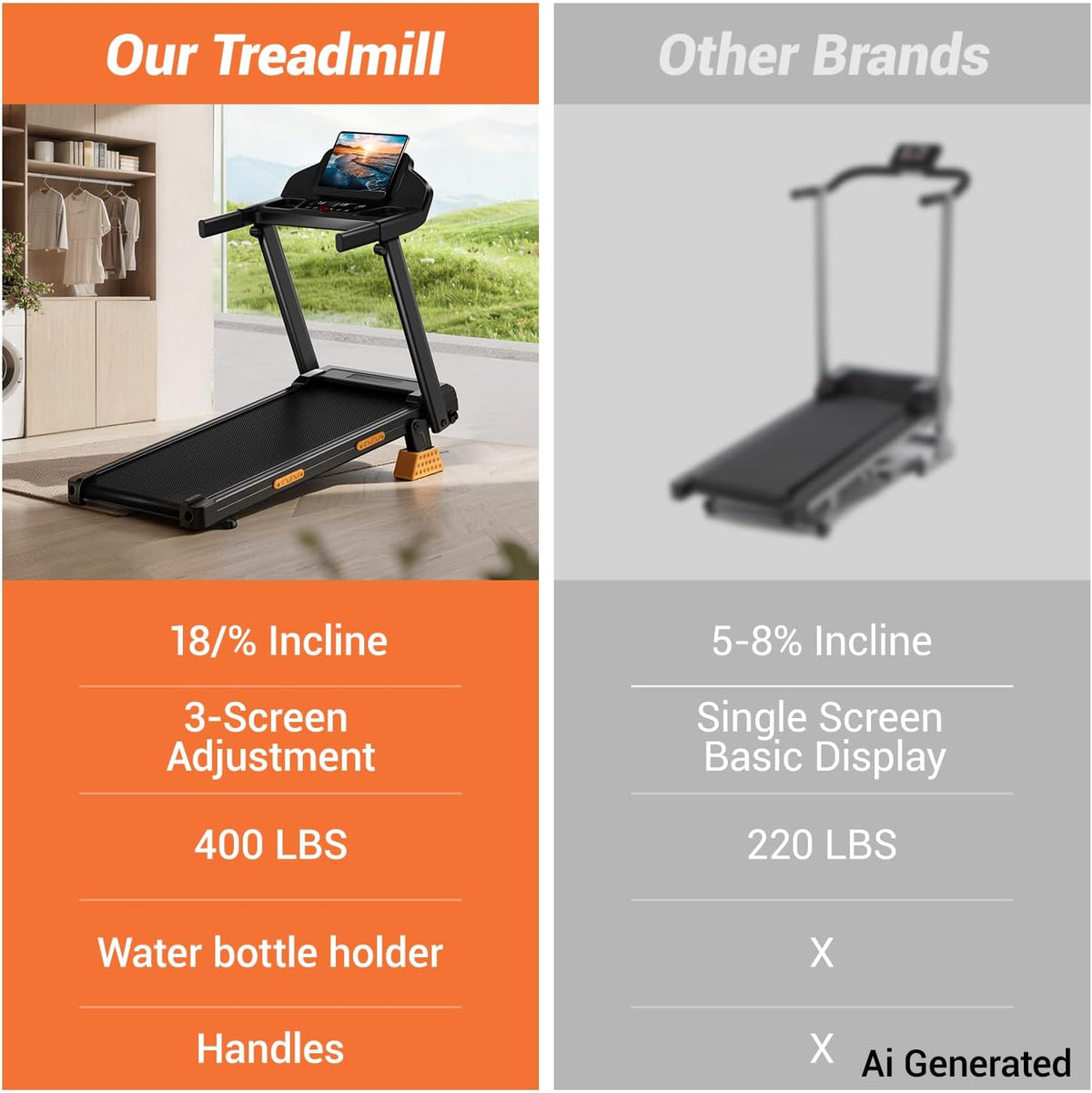 LONTEK 18% Incline Treadmills for Home with Handle Bar
