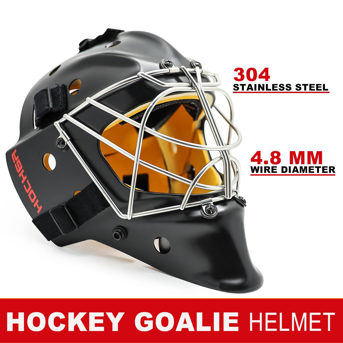 GY Hockey Helmet Combo with Facemask Senior Ice Hockey Goalie Helmet Adult/Cat-Eye Cage, Professional PC & ABS Shell/ 304 Stainless Steel Face Cage/Dual-Layer Lining