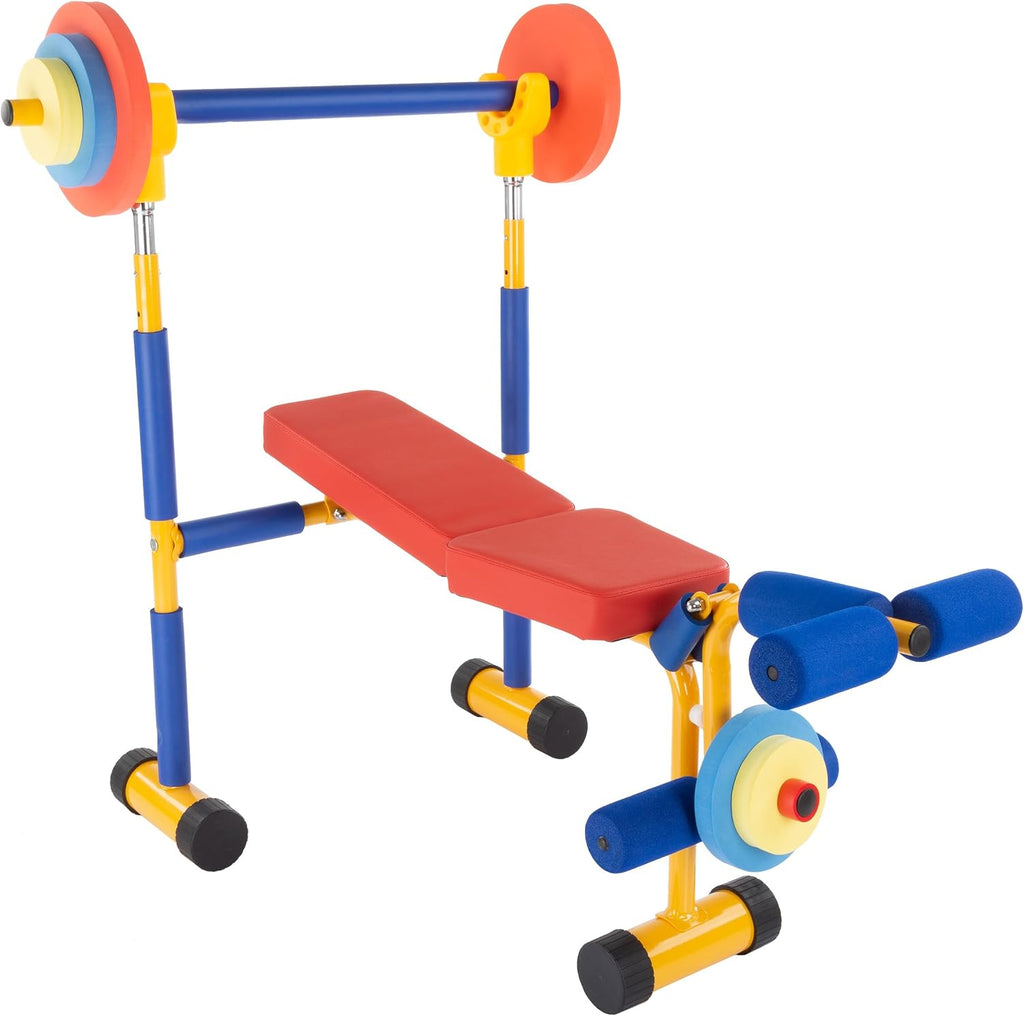 Hey! Play! Kids Exercise Equipment Collection: Strength Training, Cardio, Endurance, and Active Play Essentials - Kids Weight Bench Set