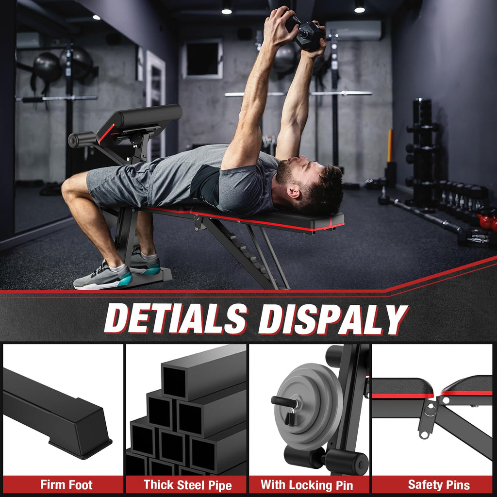 Weight Bench Set, 880LBS Adjustable Bench Press Set with Leg Extension and Barbell Rack, Safety Bar Catches, Fasting Foldable Workout Benches for Home and Gym