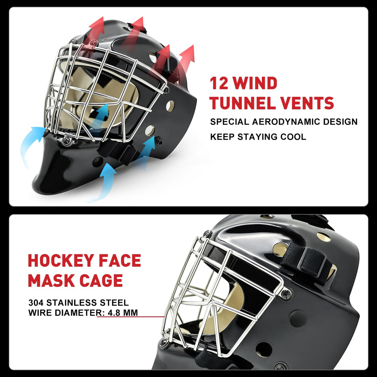 GY Hockey Helmet Combo with Facemask Senior Ice Hockey Goalie Helmet Adult/Cat-Eye Cage, Professional PC & ABS Shell/ 304 Stainless Steel Face Cage/Dual-Layer Lining