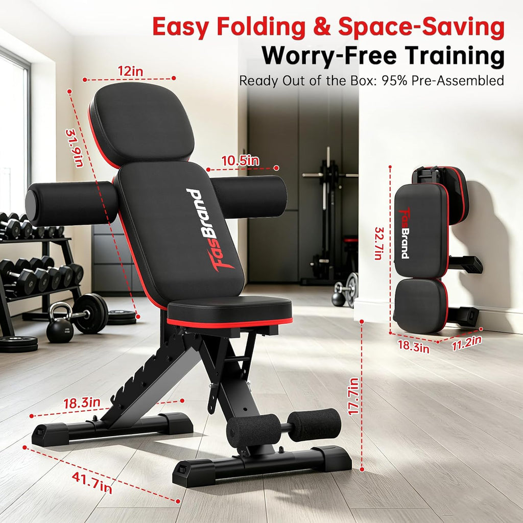 Adjustable Weight Bench for Home Gym, 98% Pre-Assembled Foldable Bench