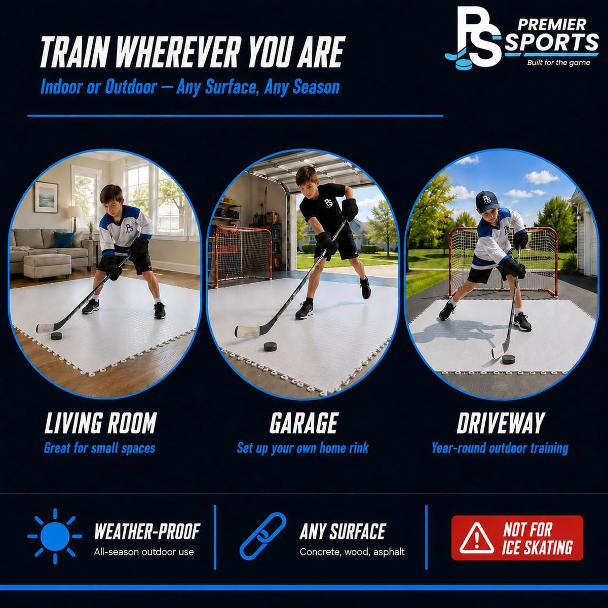 PS Bundle Hockey Flooring Tiles for Training - 15 Pack of 12 x 12â + 54â Junior Steel Street Hockey Goal