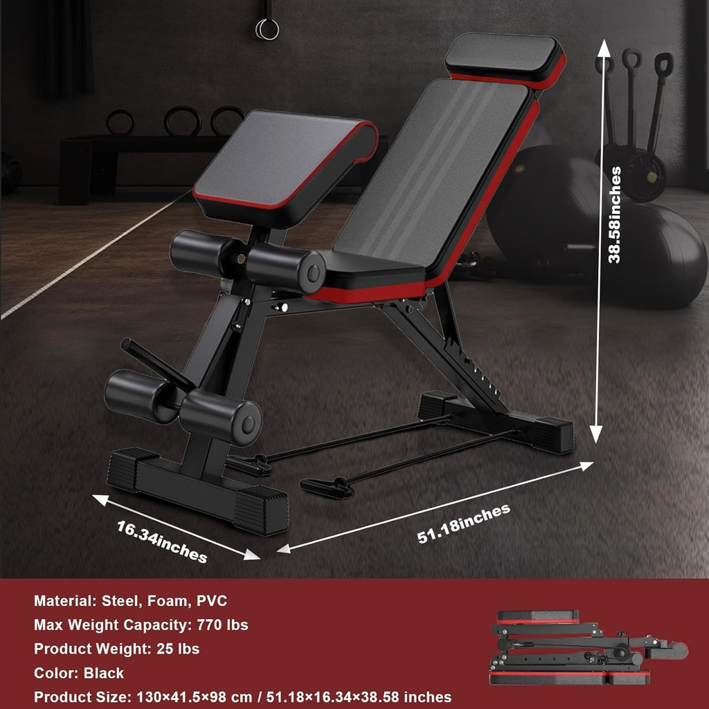 Adjustable Weight Bench with Leg Extension, 770LBS Foldable Bench Press