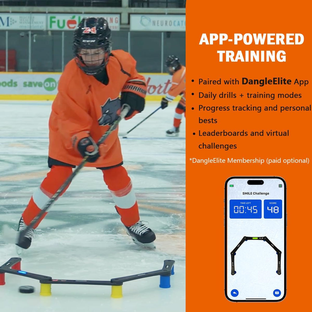 Potent Digital Stickhandling Trainer 2.0 with App-Enabled Training, Built-in Scoreboard & Countdown Timer - Practice Puck Control & Reaction Times, Portable On & Off Ice Hockey Training Aid