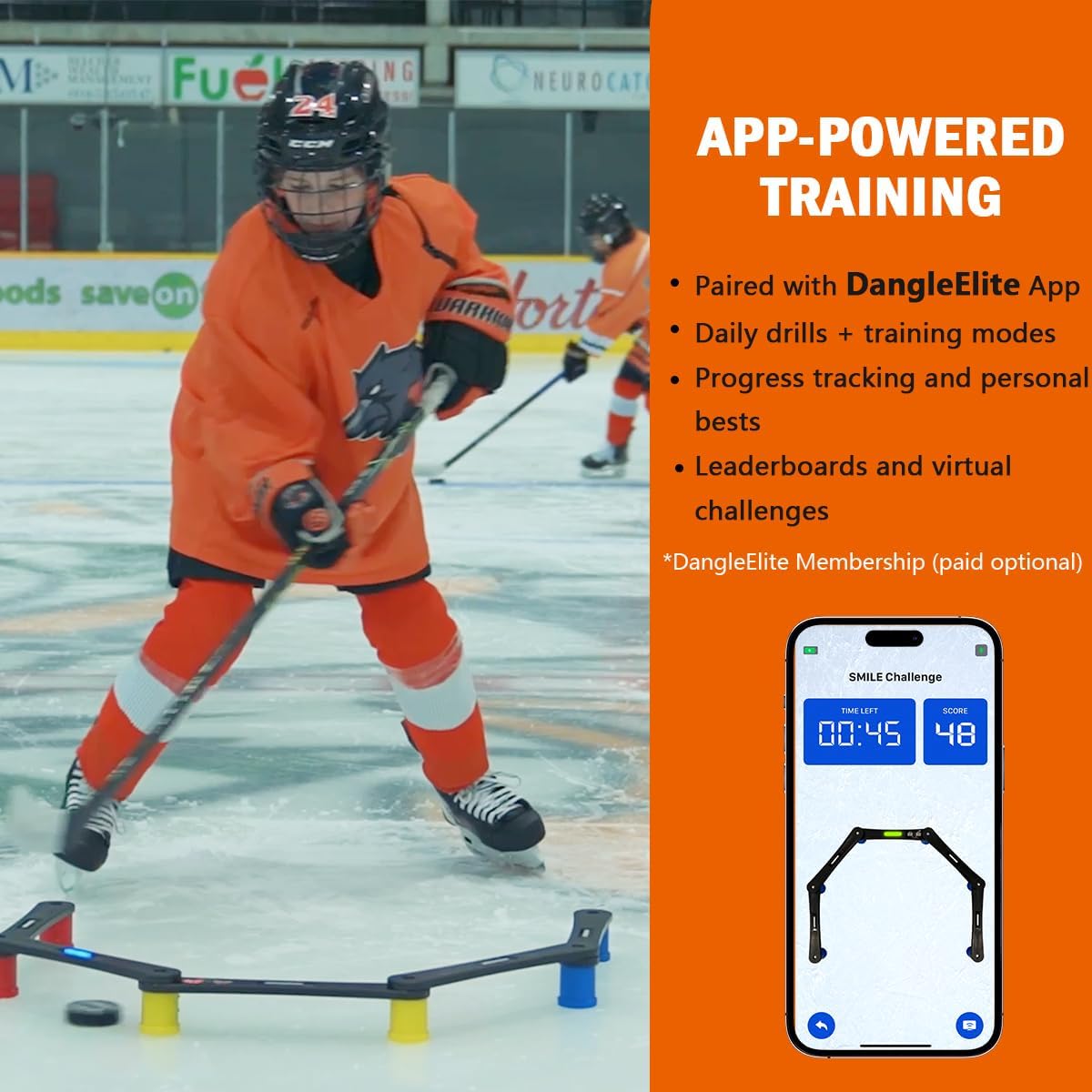 Potent Digital Stickhandling Trainer 2.0 with App-Enabled Training, Built-in Scoreboard & Countdown Timer - Practice Puck Control & Reaction Times, Portable On & Off Ice Hockey Training Aid