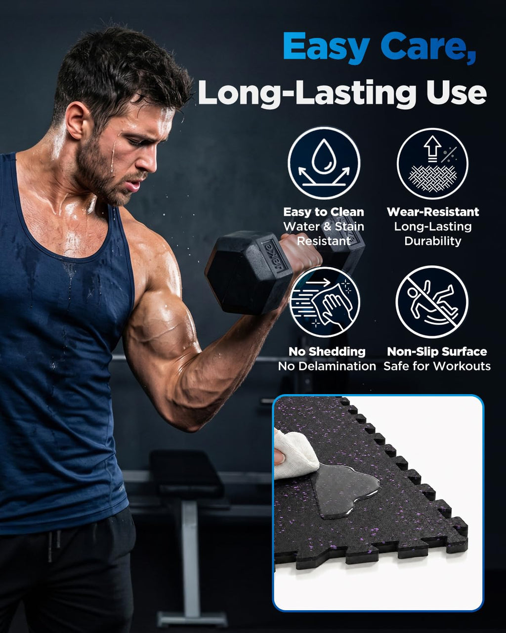 0.6" Thicker 12 Pcs Rubber Top Gym Flooring for Home Gym, Gym Mat