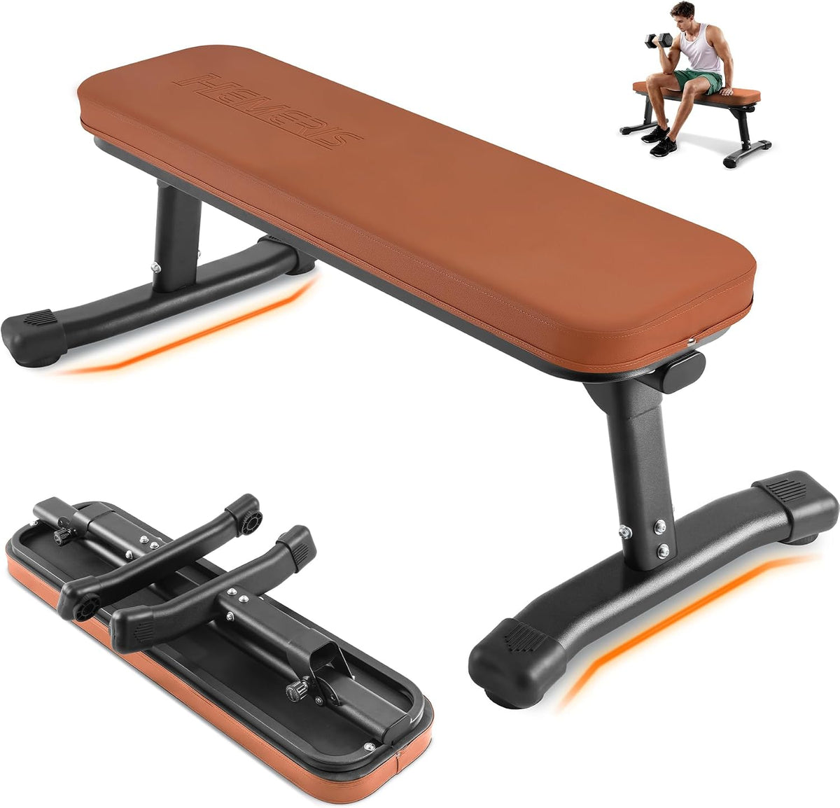 Flat Weight Bench, 2.4 Inch Thick Pad Workout Bench 660 LBS Bench Press Exercise Equipment for Home Gym Strength Weight Training