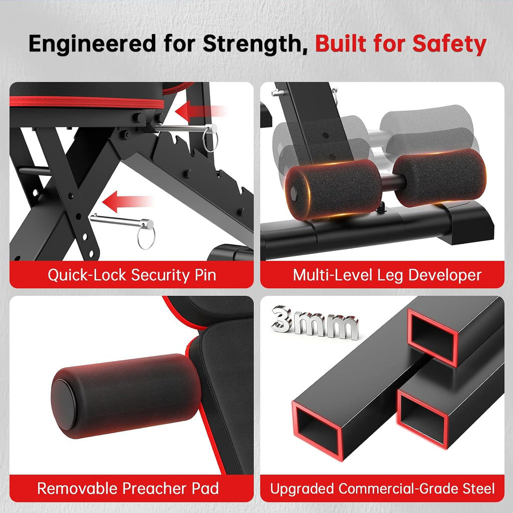 Adjustable Weight Bench for Home Gym, 98% Pre-Assembled Foldable Bench