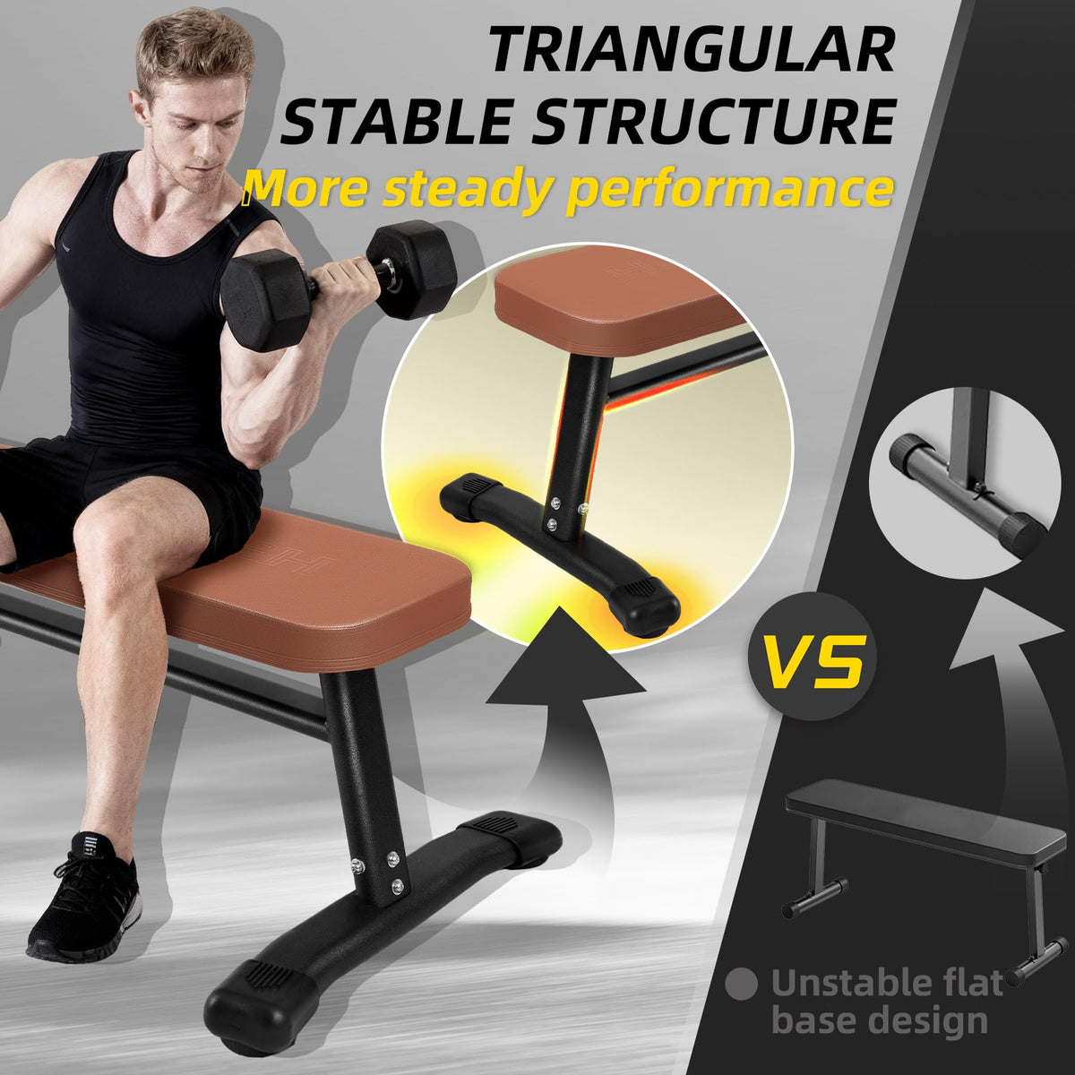 Flat Weight Bench, 2.4 Inch Thick Pad Workout Bench 660 LBS Bench Press Exercise Equipment for Home Gym Strength Weight Training