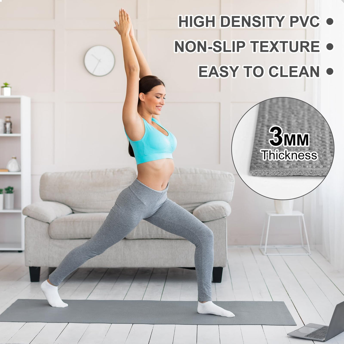 Funtery 3 mm Thin Yoga Mats Bulk, 68 x 24 in
