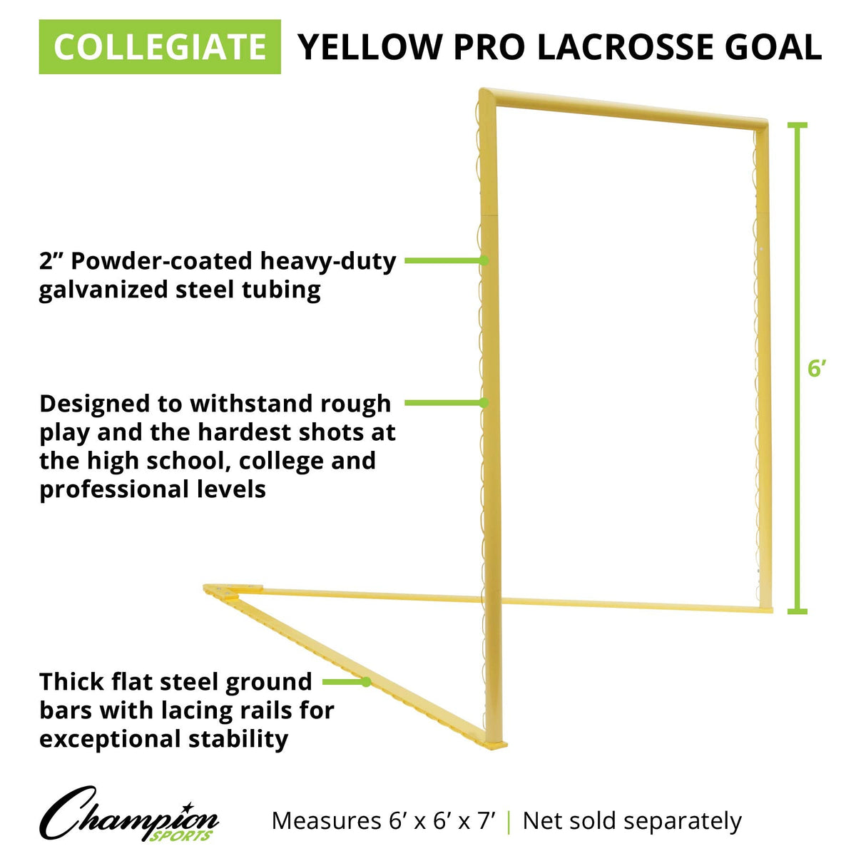 Champion Sports Pro & Collegiate Lacrosse Goal 6x6 ft Steel Frame for Menâs & Womenâs Lacrosse, Training & Game Play