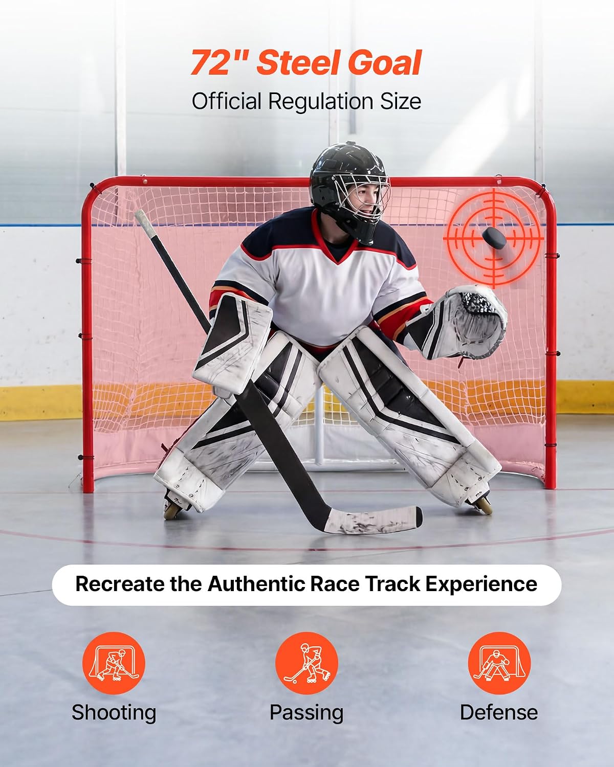 VEVOR Street Hockey Goal, Heavy-Duty Steel Street + Roller Hockey Nets, Durable Hockey Net for Indoor Outdoor Use, Lightweight Portable Training, Easy Assembly for Backyard Park Garage