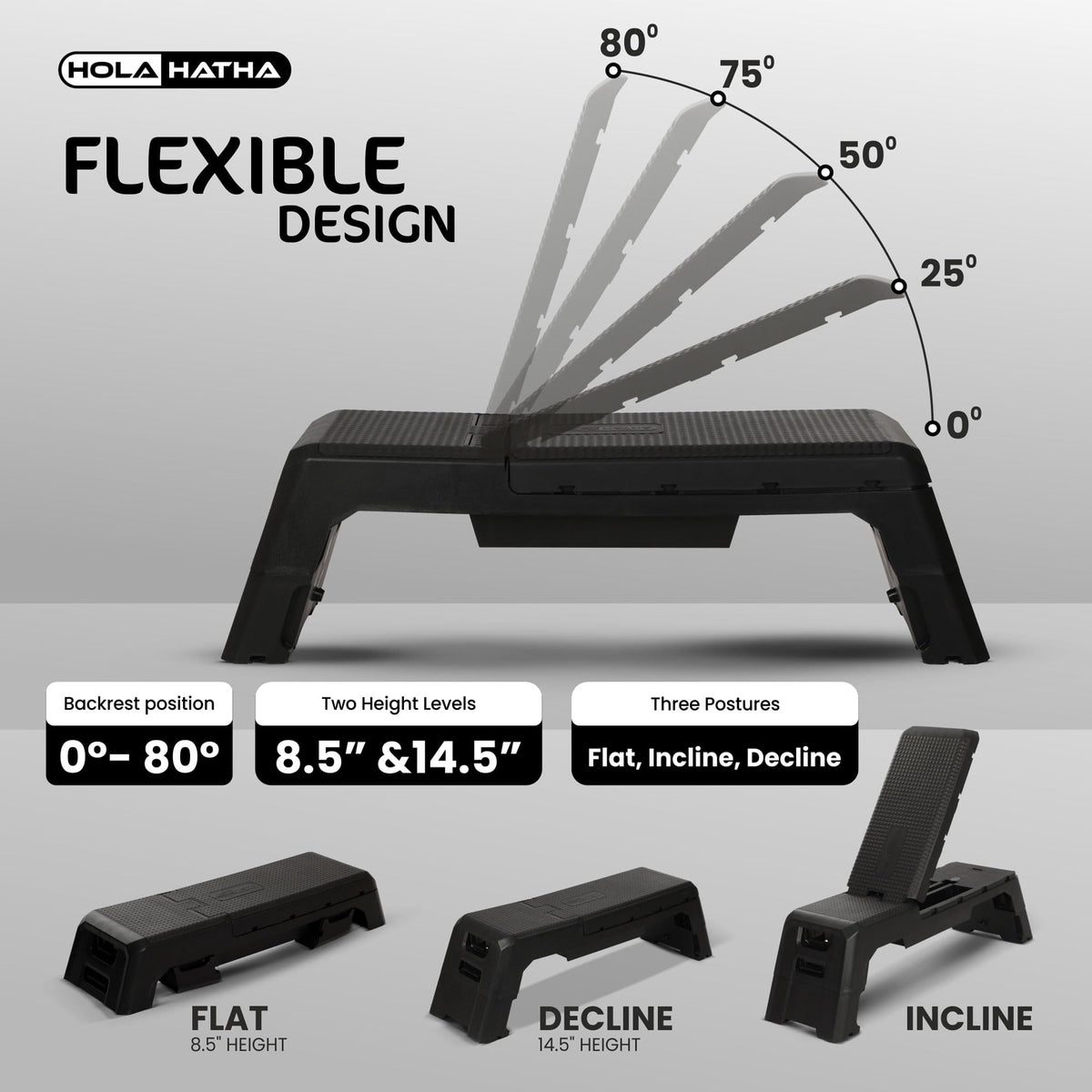 HolaHatha Compact Portable Aerobic Step Platform Exercise Fitness Equipment, Cardio Stepper with Adjustable Height for Home Gym