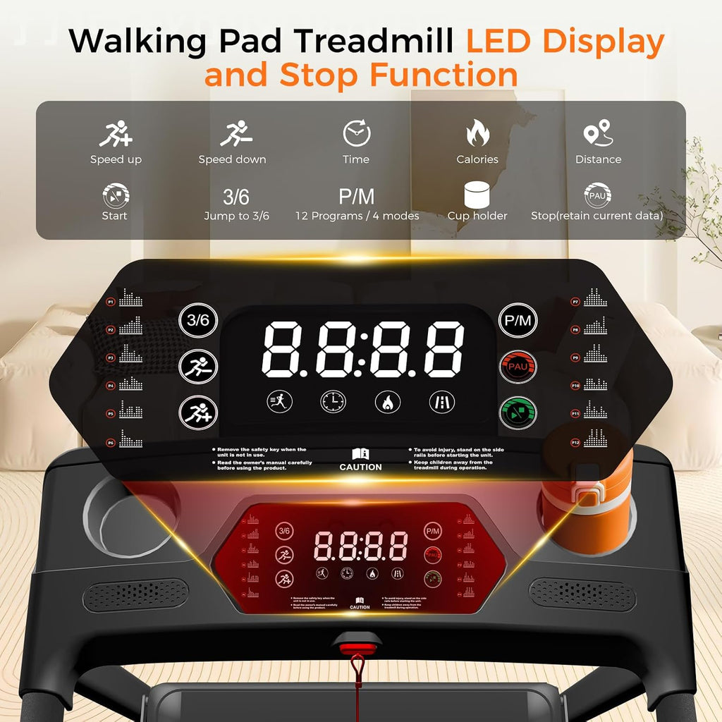 Aiteid Treadmill with 12% Incline, 3.0HP Low Noise Treadmills for Home, Portable Electric Treadmill with Handles, Walking Pad, Compact Running Machine, Walking Pad with Handle, 0.6-6.2MPH