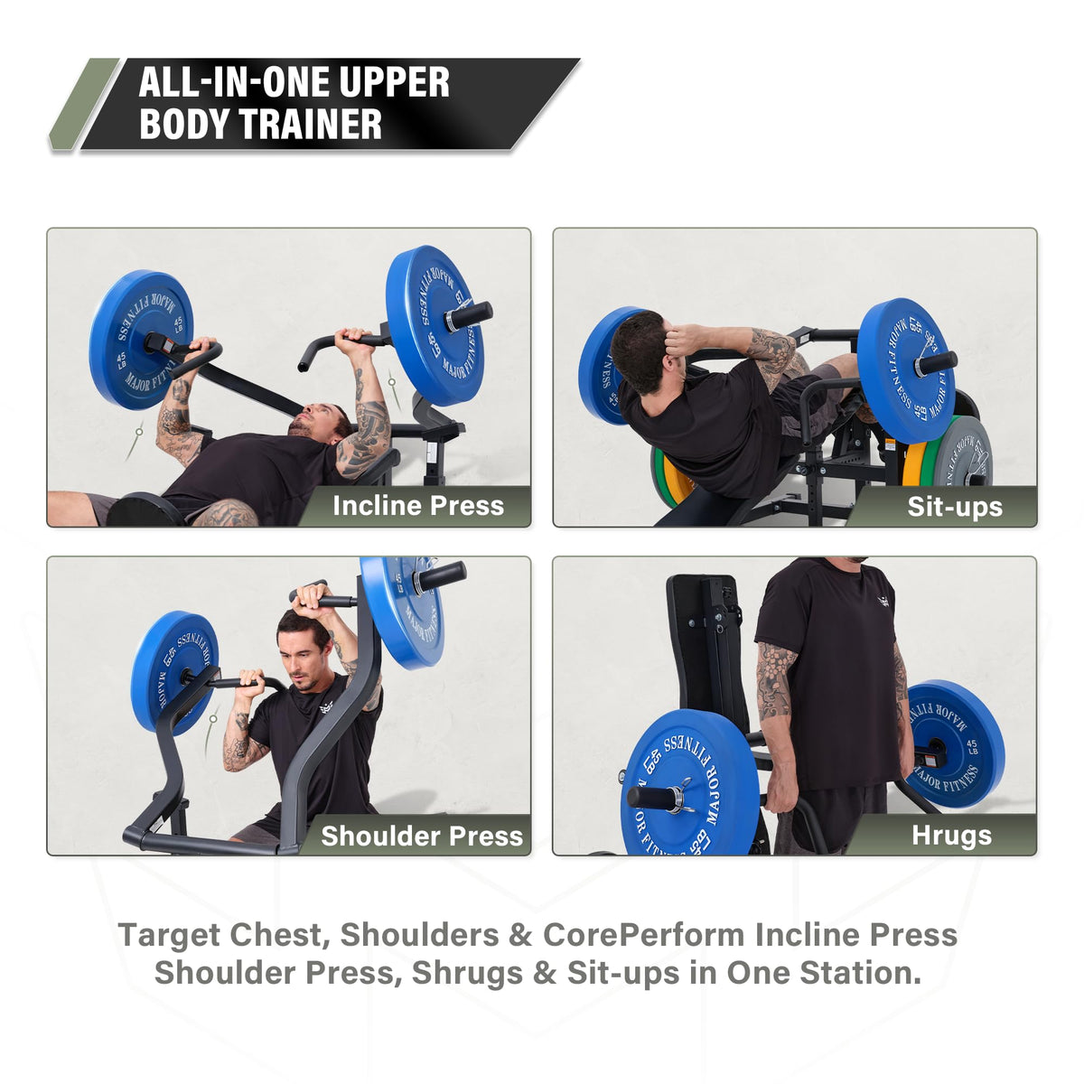 Major Fitness Drone P1 Bench Press Rack with Independent Arms â Adjustable Flat & Incline Bench Press for Chest & AB Workouts â Perfect Home Gym Equipment