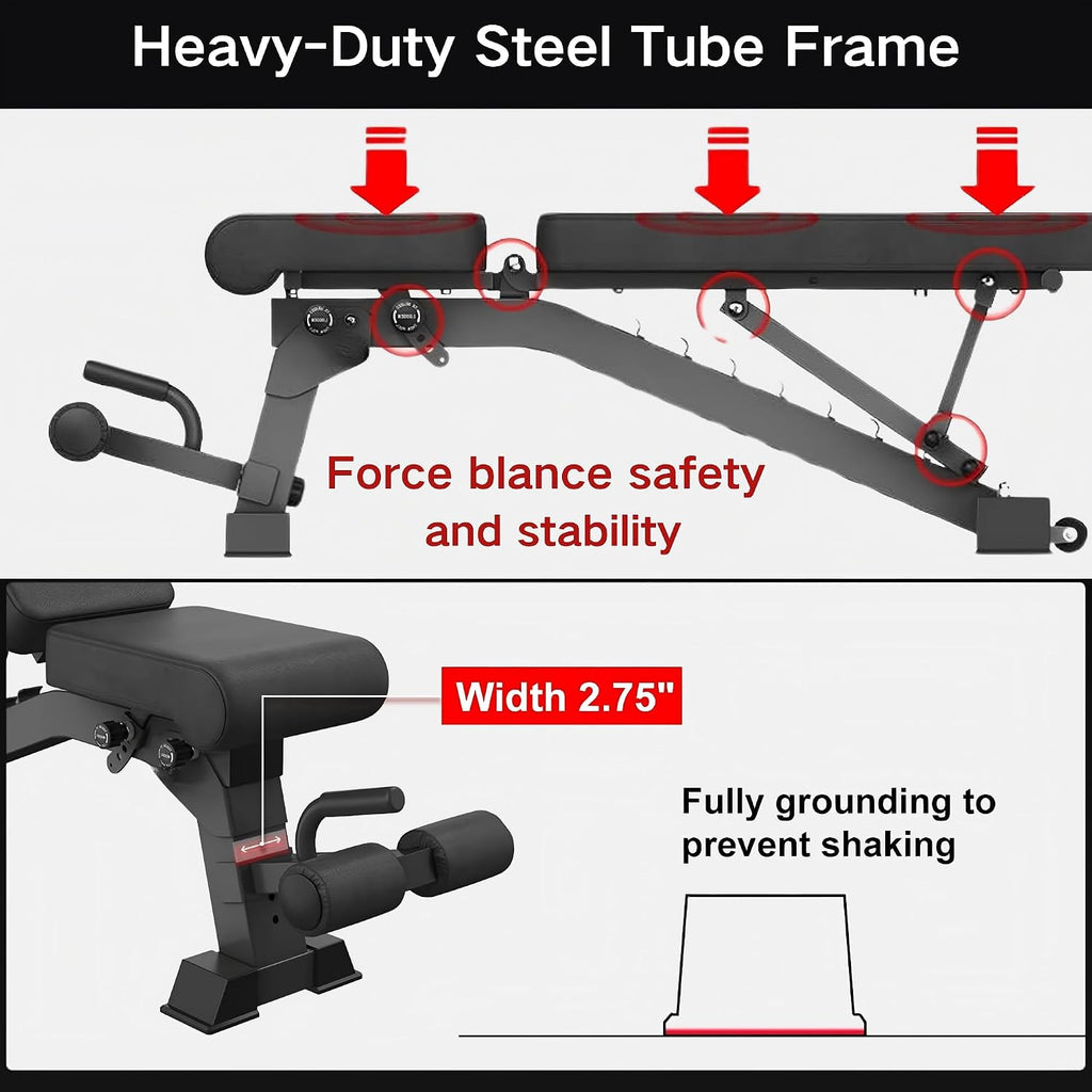 YOUTEN 1300 LB Weight Bench With Headrest Heavy Capacity | 9-4-4 90Â° Adjustable Incline Decline Exercise Chair for Home Gym More Stable and Durable | Foldable Training Lifting Bench | Dragon Flag Handle for Abdominal Arm Workout 2025 New Version