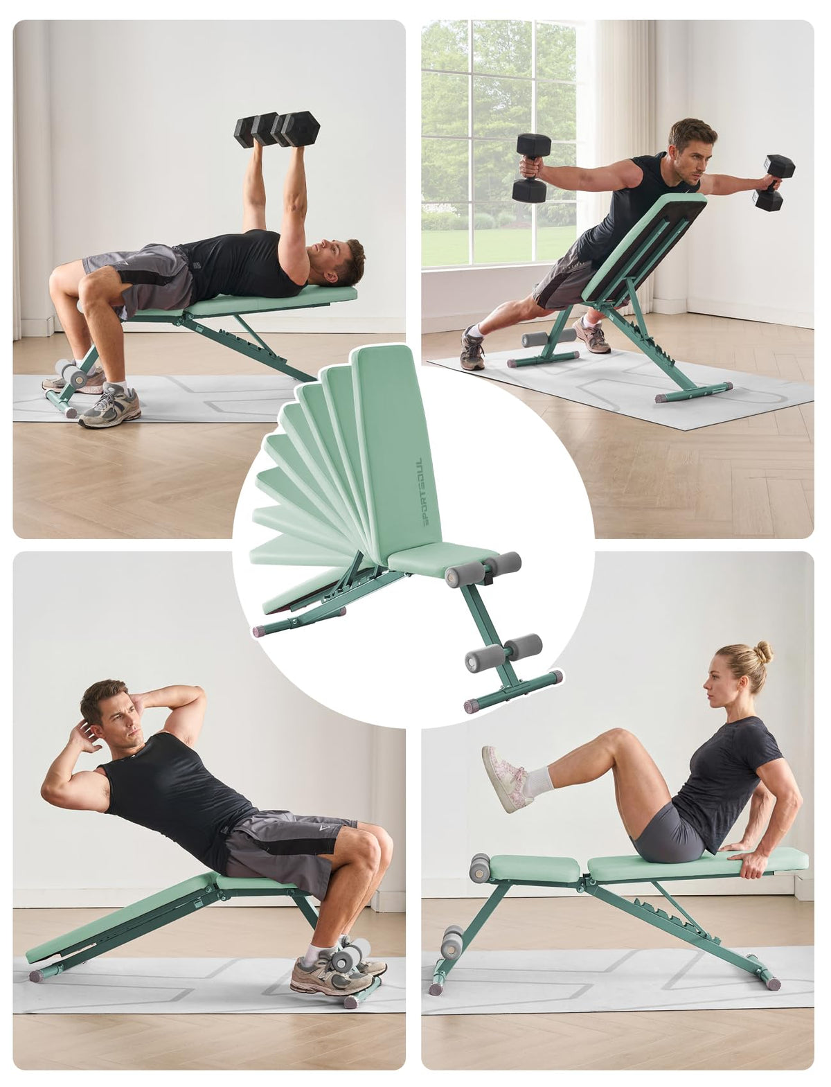SPORTSOUL 880LB Weight Bench, 8-Position Backrest Adjustable Workout Bench