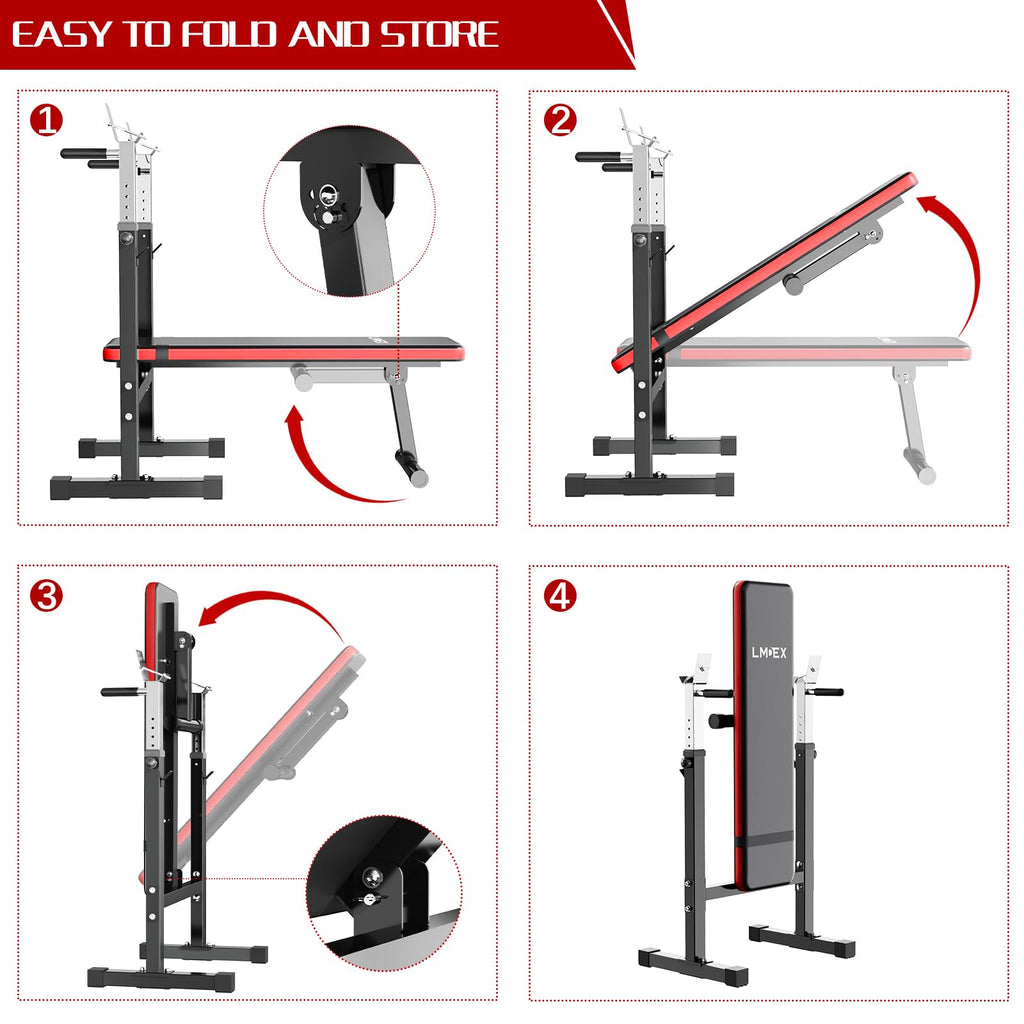 Adjustable Weight Bench Press with Squat Rack Folding Multi-Function Dip Station for Full Body Workout Home Gym Strength