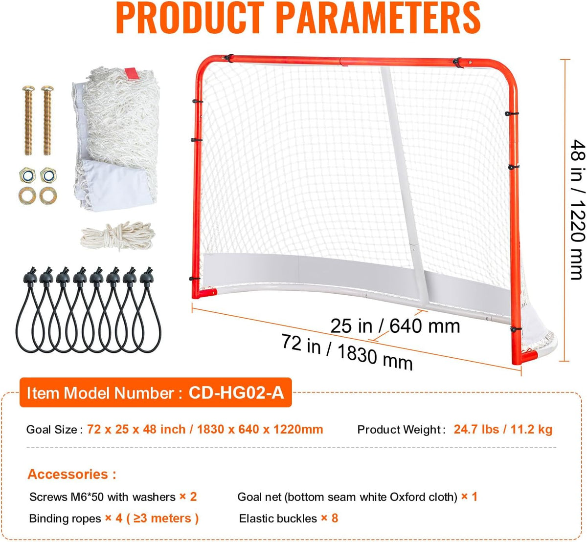 Happybuy Street Hockey Net, Indoor/Outdoor Steel Goal, 72" x 48" Portable Training Set, Easy Assembly, Official Regulation Size, White/Red