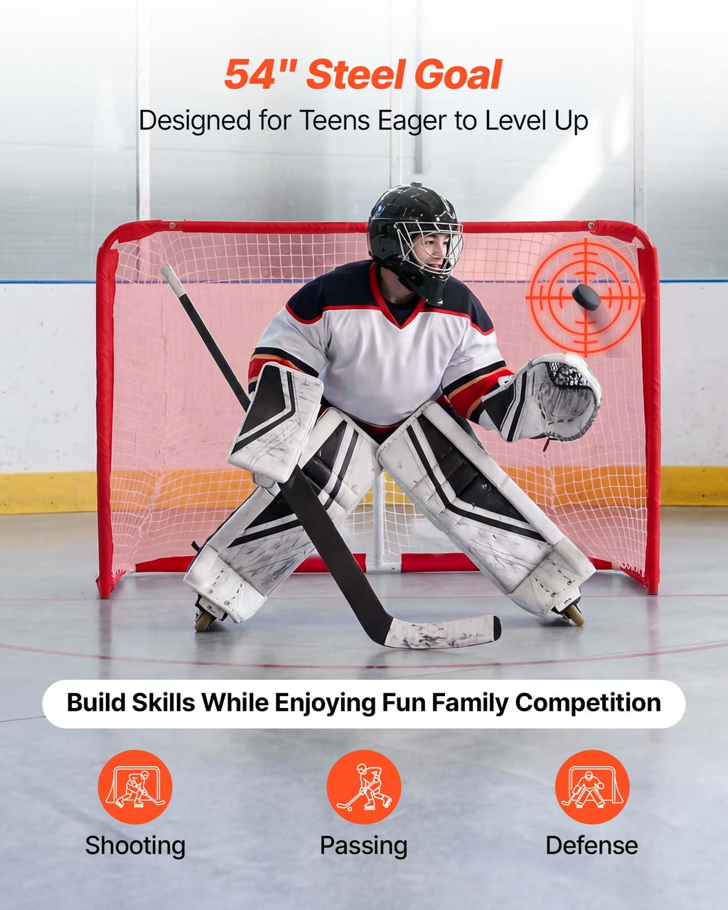 VEVOR Street Hockey Goal, Heavy-Duty Steel Street + Roller Hockey Nets, Durable Hockey Net for Indoor Outdoor Use, Lightweight Portable Training, Easy Assembly for Backyard Park Garage