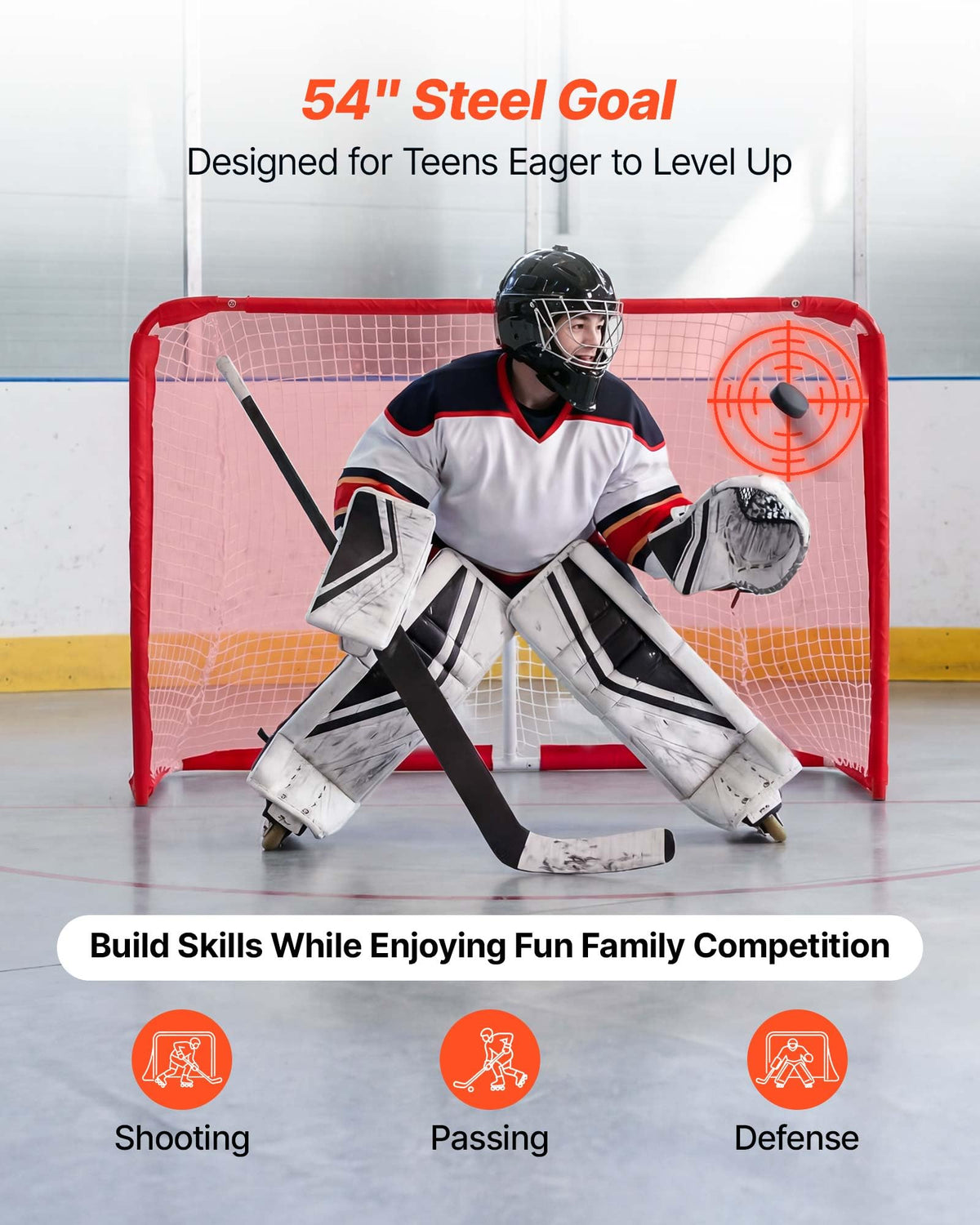 VEVOR Street Hockey Goal, Heavy-Duty Steel Street + Roller Hockey Nets, Durable Hockey Net for Indoor Outdoor Use, Lightweight Portable Training, Easy Assembly for Backyard Park Garage