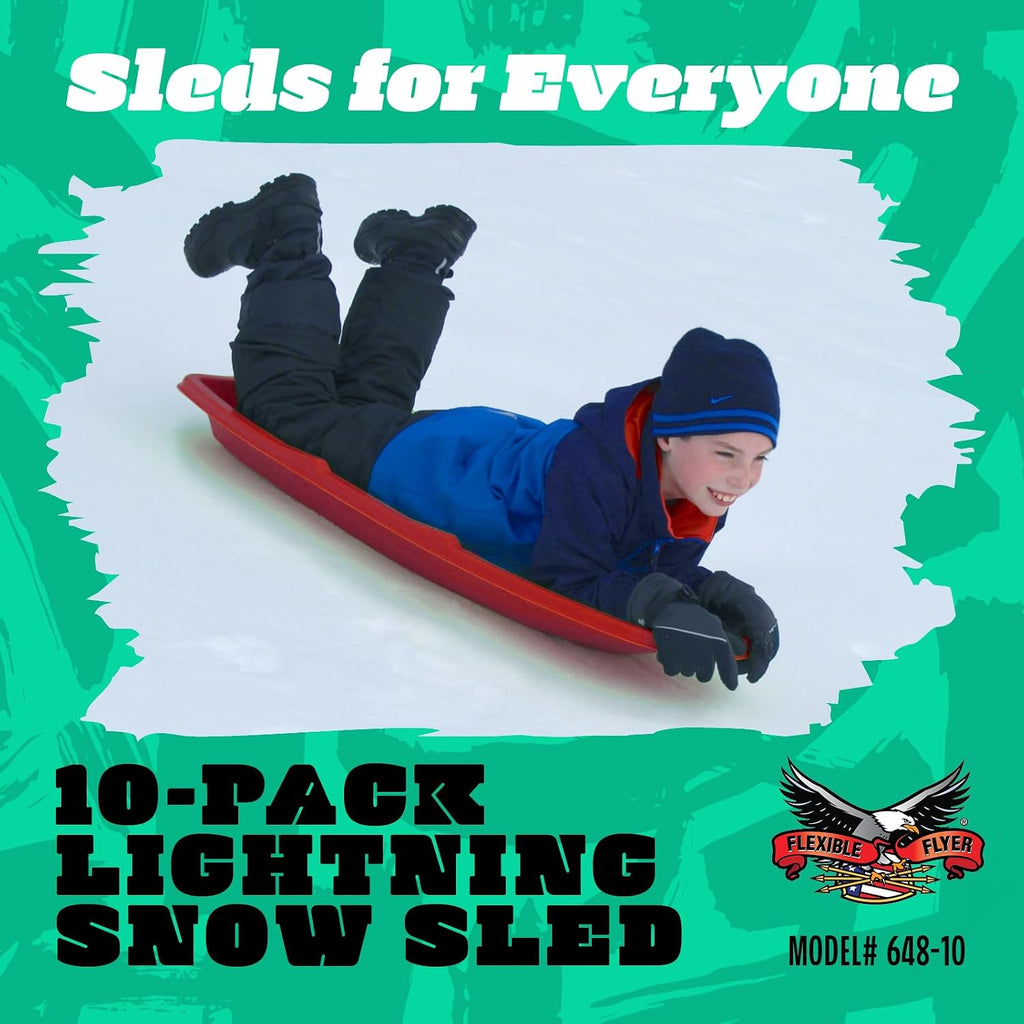 Flexible Flyer Winter Lightning Snow Sleds for Kids and Adults (Red) - 48 Inch Toboggan Style Plastic Sled with Hard Bottom for Fast, Smooth Rides - 1 or 2 Riders