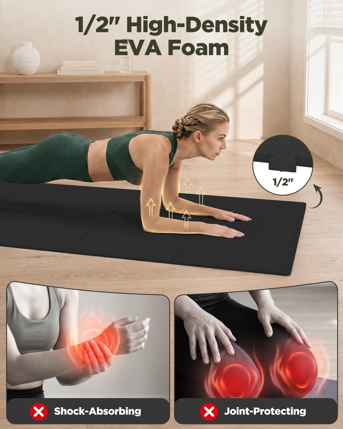 1/2" Thick 24 Pcs 96 Sq Ft EVA Foam Puzzle Exercise Mats, High-Density Interlocking Foam Floor Tiles for Home Gym, Gym Mat for Workout Equipment & Direct Exercise, Floor Padding for Kids