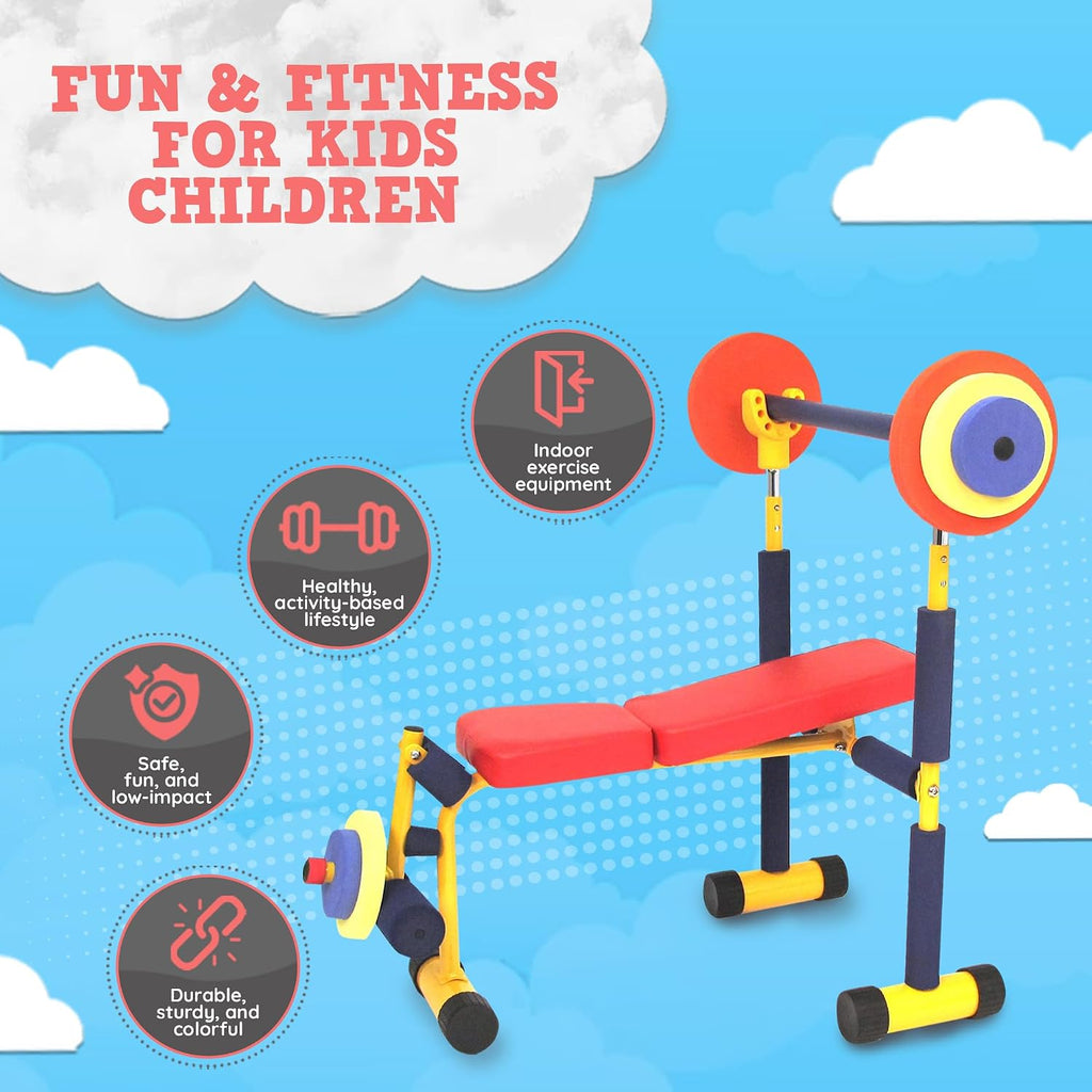 Redmon Fun & Fitness for Kids Adjustable Weight Bench Press Set w/ Barbell & Foam Weights