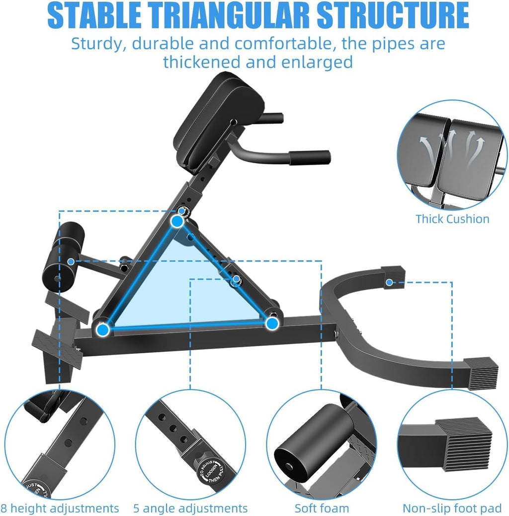 Adjustable Roman Chair 300 lb Capacity, Hyper Back Extension Bench