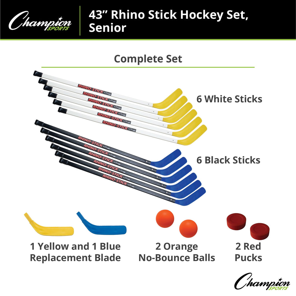 Champion Sports Rhino Stick Hockey Set â Durable ABS Sticks, Non-Marring Blades, Multiple Sizes â Complete Sets
