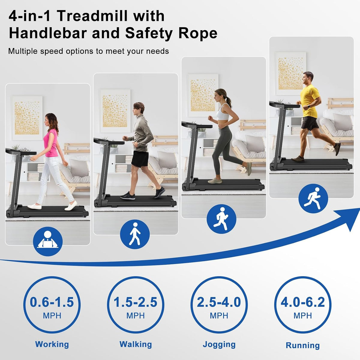 Treadmills for Home Walking Pad Machine- Foldable Treadmill with Handle Bar for Running Jogging Gym Compact Portable Small Caminadora Electrica Folding Quiet Tred Mills Motor & LED Dispay Pcrignbm