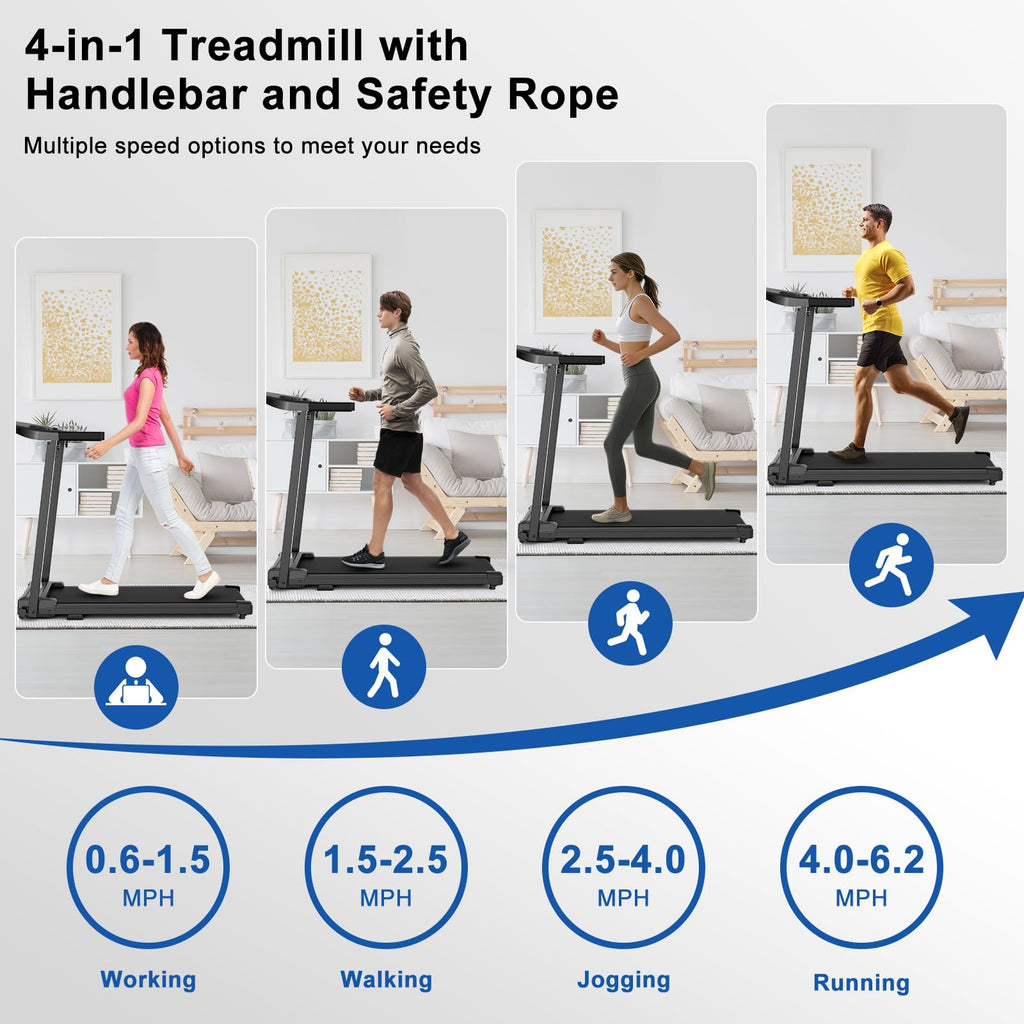 Treadmills for Home Walking Pad Machine- Foldable Treadmill with Handle Bar for Running Jogging Gym Compact Portable Small Caminadora Electrica Folding Quiet Tred Mills Motor & LED Dispay Pcrignbm