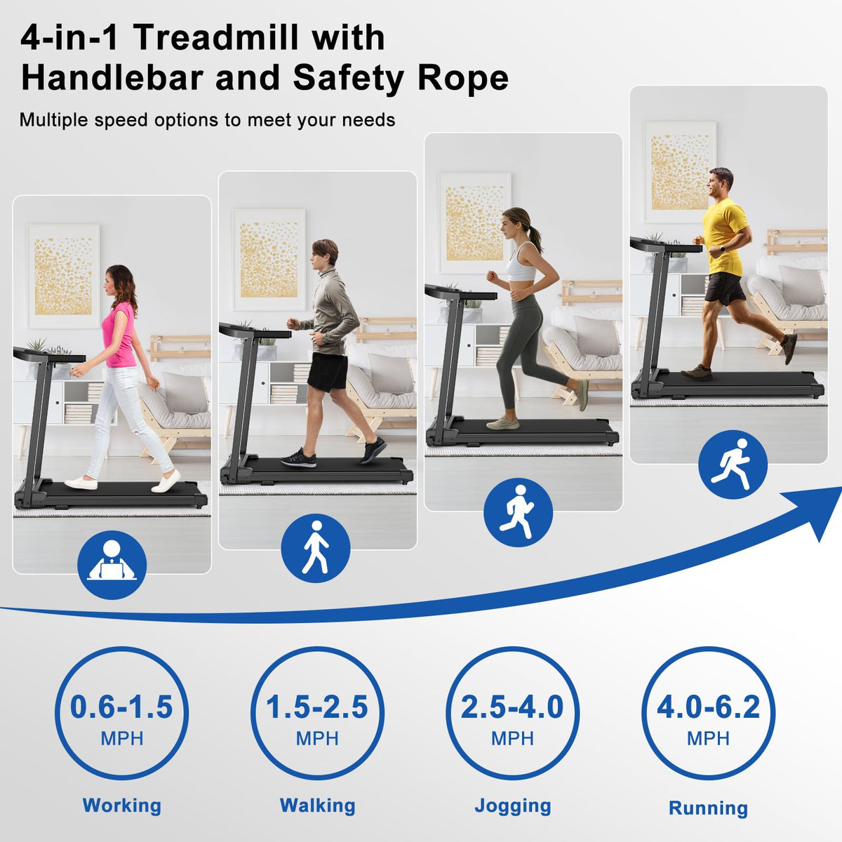 Treadmills for Home Walking Pad Machine- Foldable Compact Treadmill with Handle Bar Portable Small Caminadora for Running Jogging Gym Electrica Folding Tred Mills Motor & LED Dispay Pcrignbm
